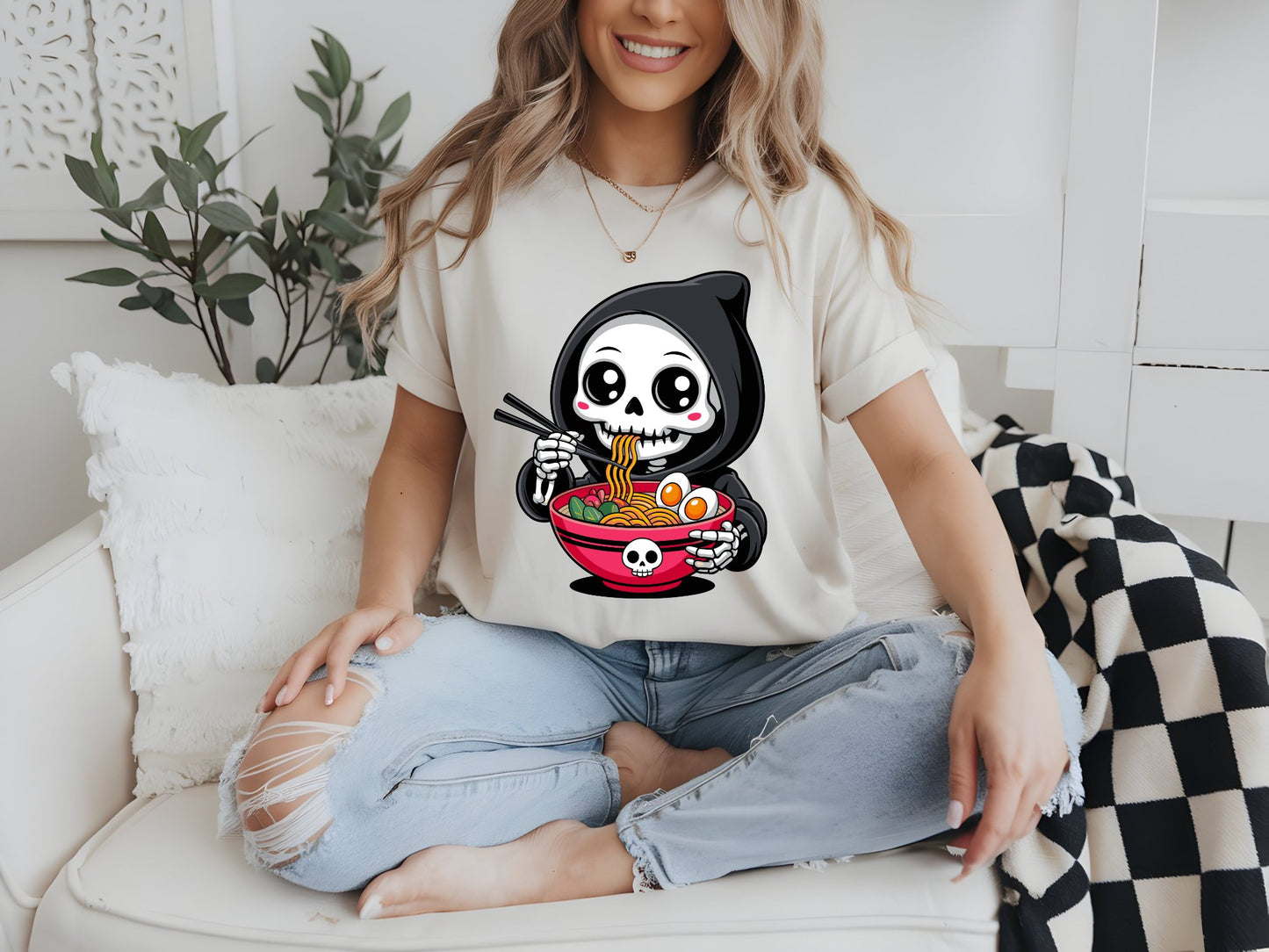 Grim Ramen Delight Tee - woman-white-shirt