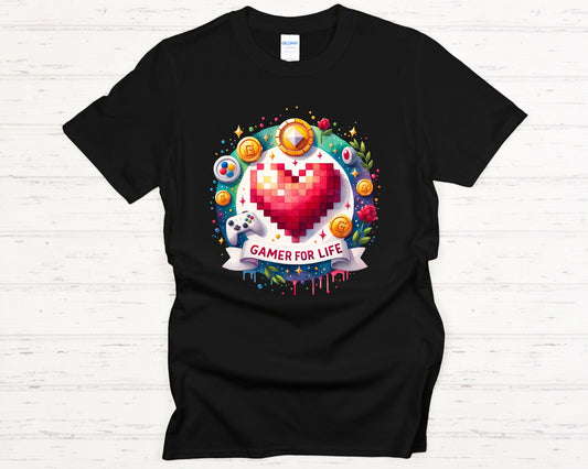 Pixel Heart Gamer Tribute Tee - black-lay-flat