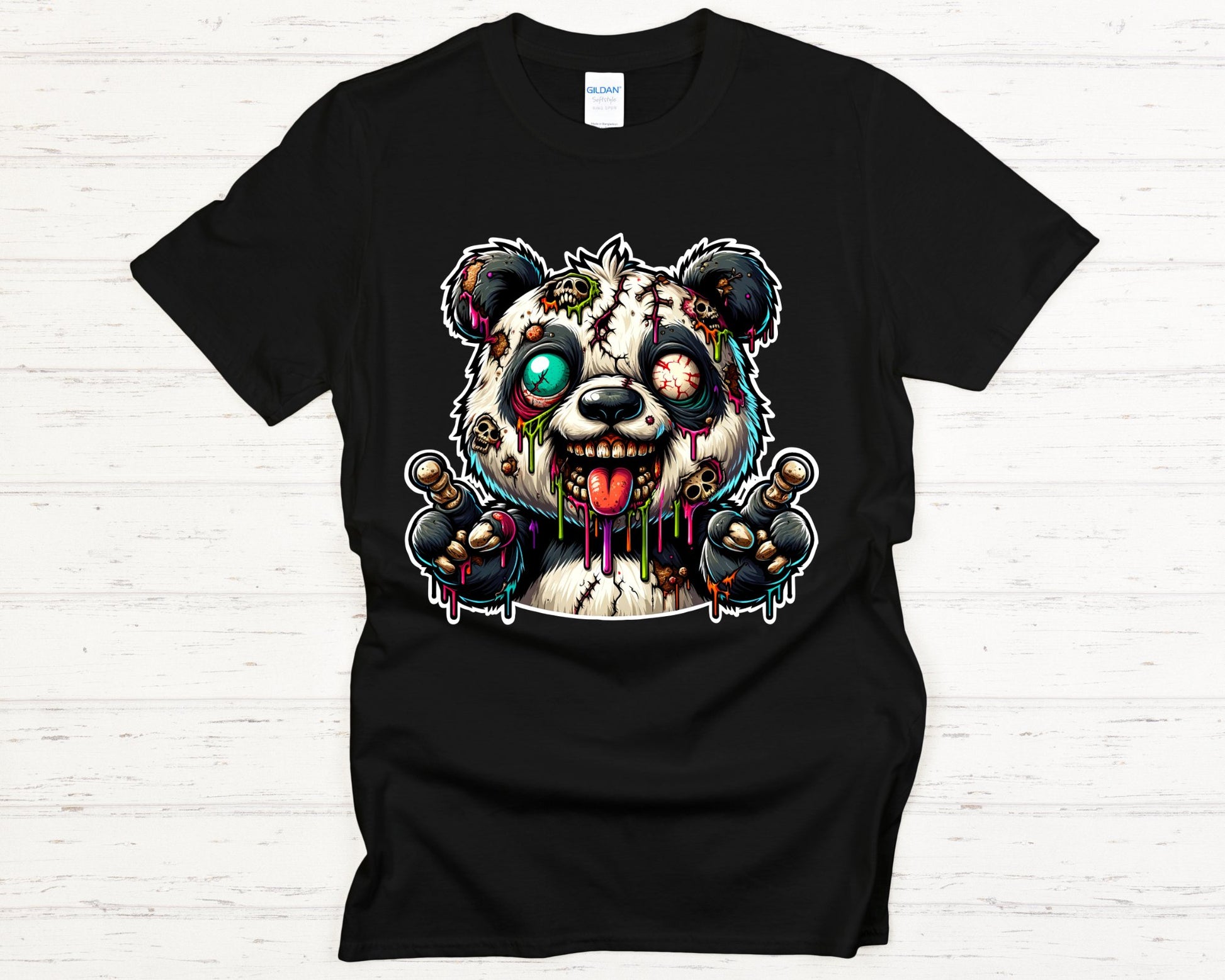 Psychedelic Zombie Panda - black-lay-flat