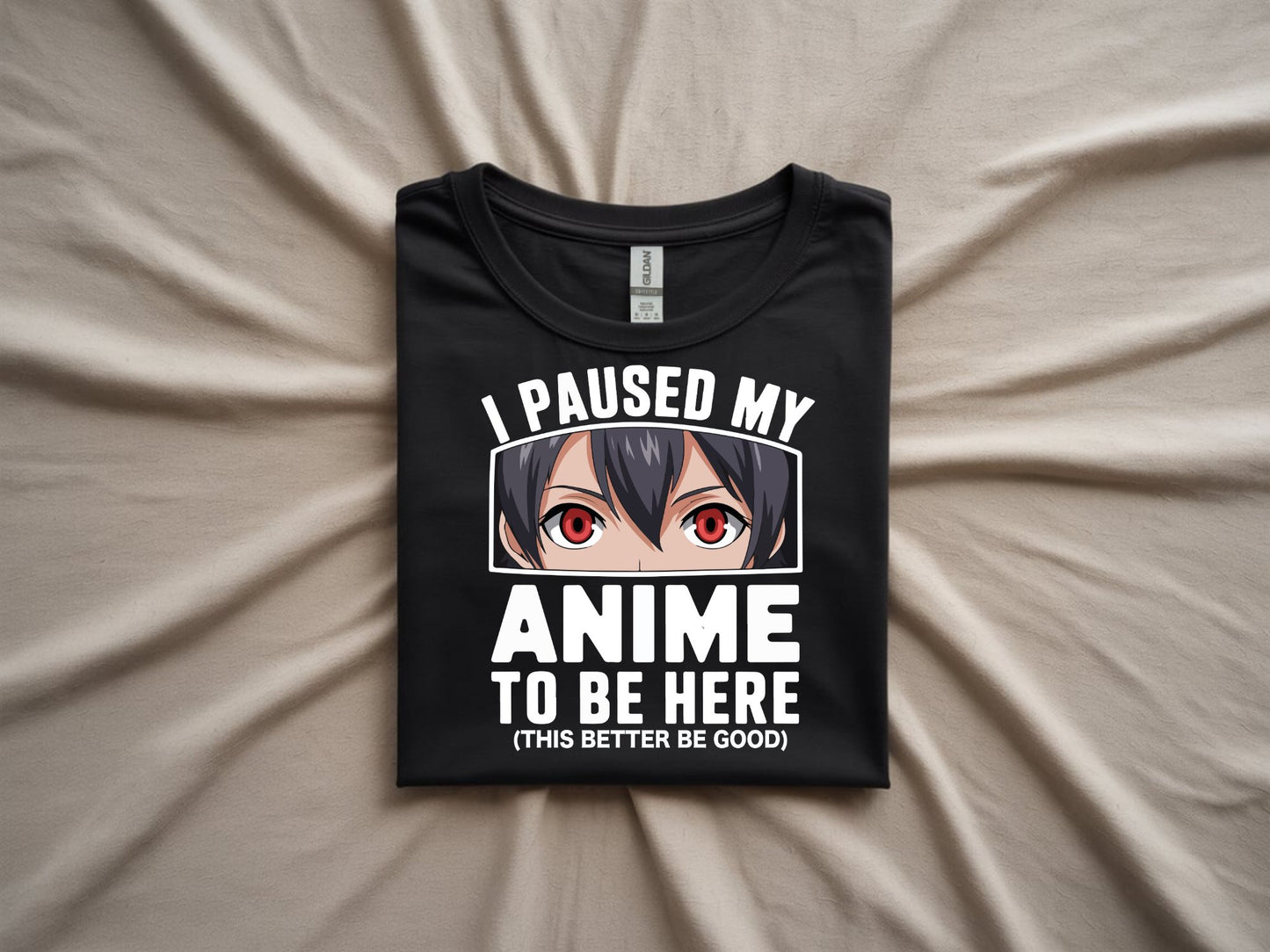 I Paused My Anime Tee - folded-black-shirt