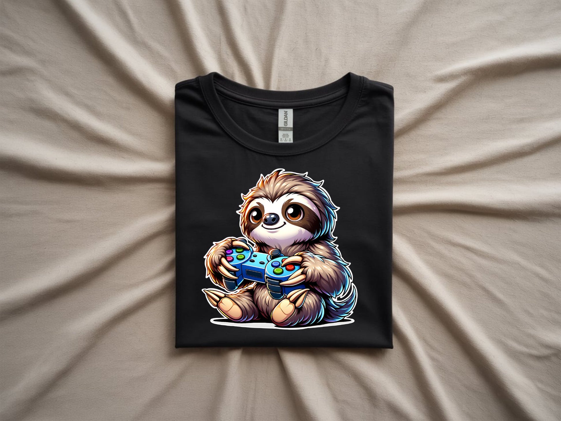 Chill Gamer Sloth Vibes Tee - folded-black-shirt