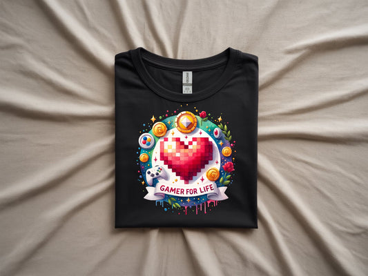 Pixel Heart Gamer Tribute Tee - folded-black-shirt