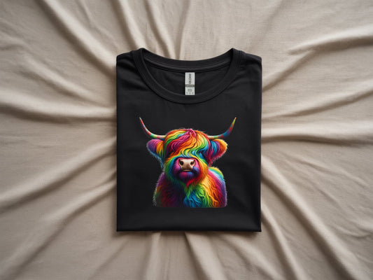Rainbow Highland Harmony Tee - folded-black-shirt