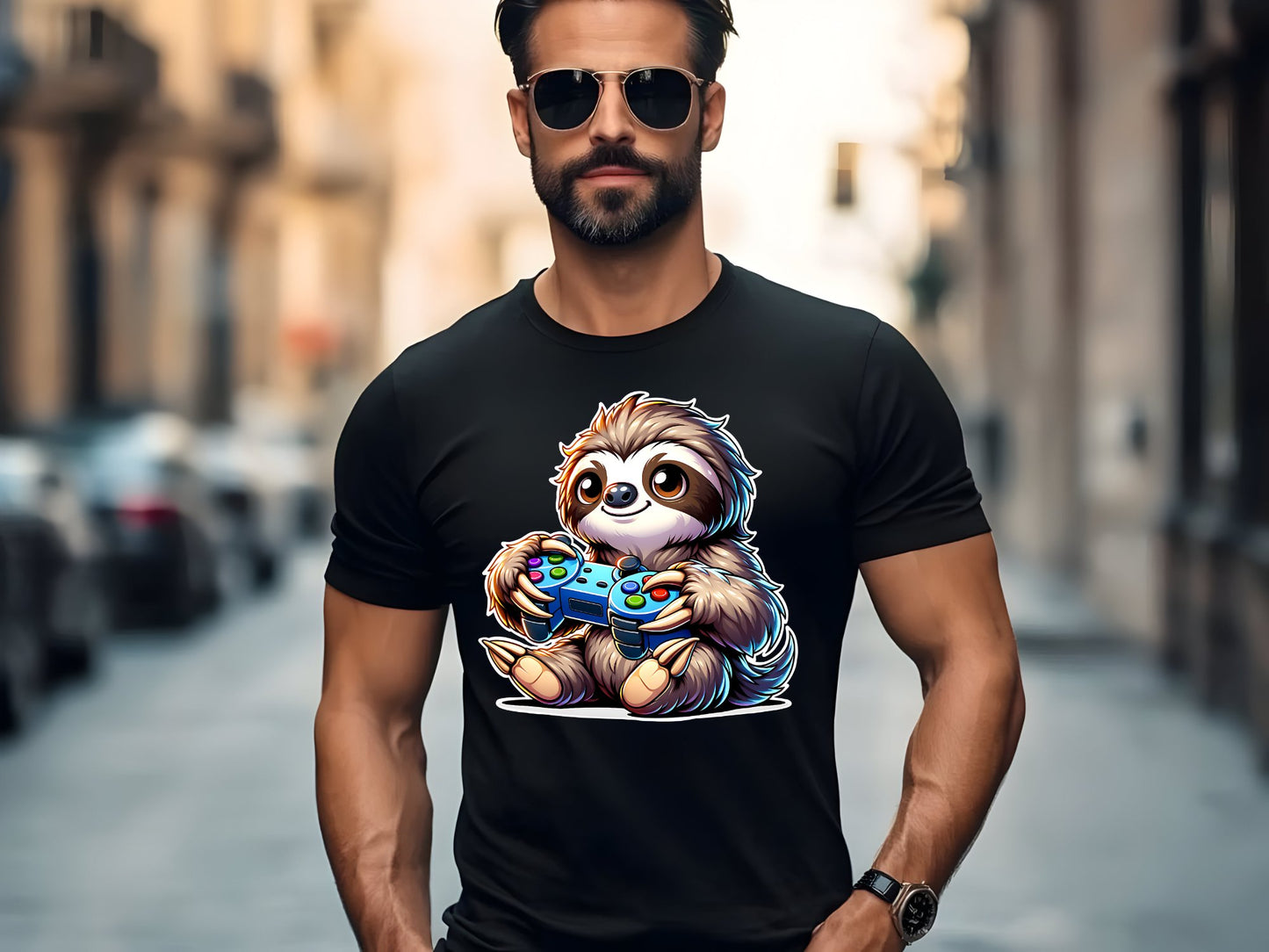 Chill Gamer Sloth Vibes Tee - man-black-shirt