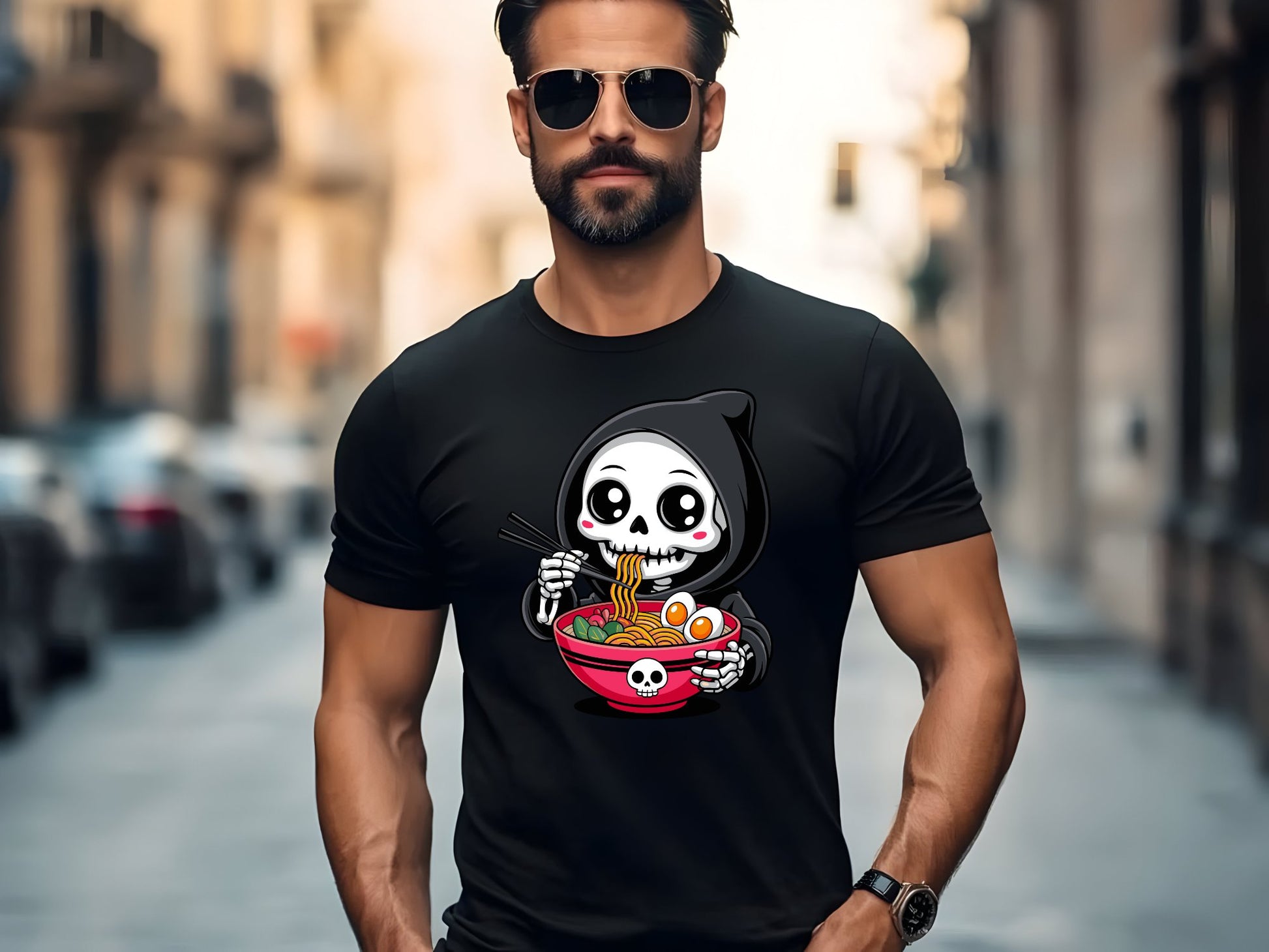 Grim Ramen Delight Tee - man-black-shirt