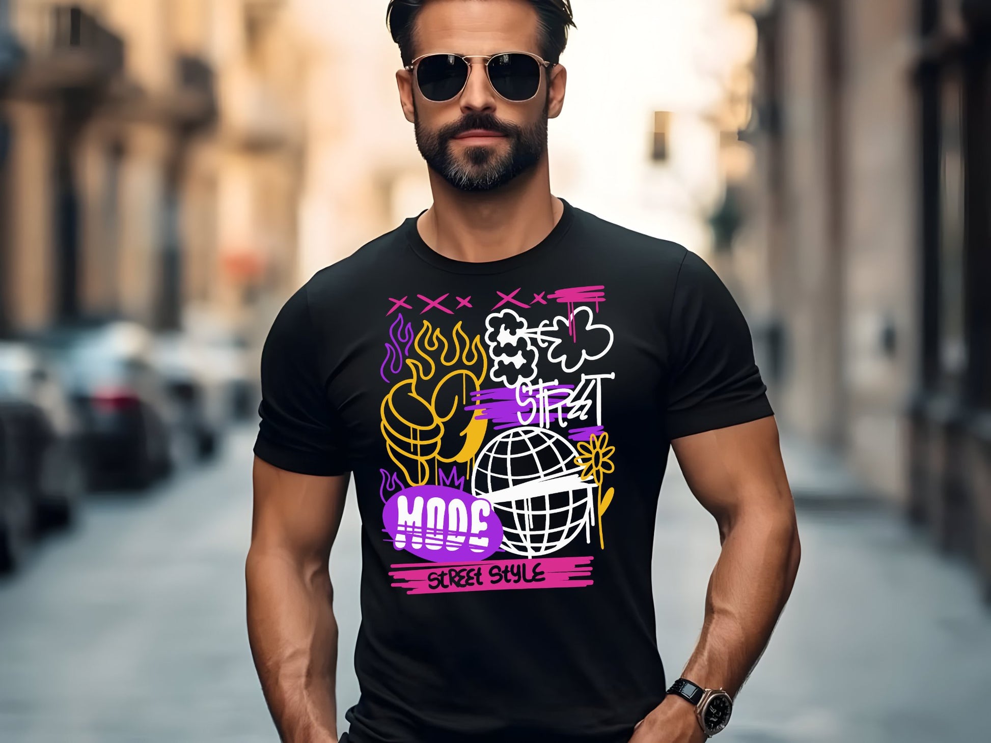 Vibrant Street Mode Vibes - man-black-shirt