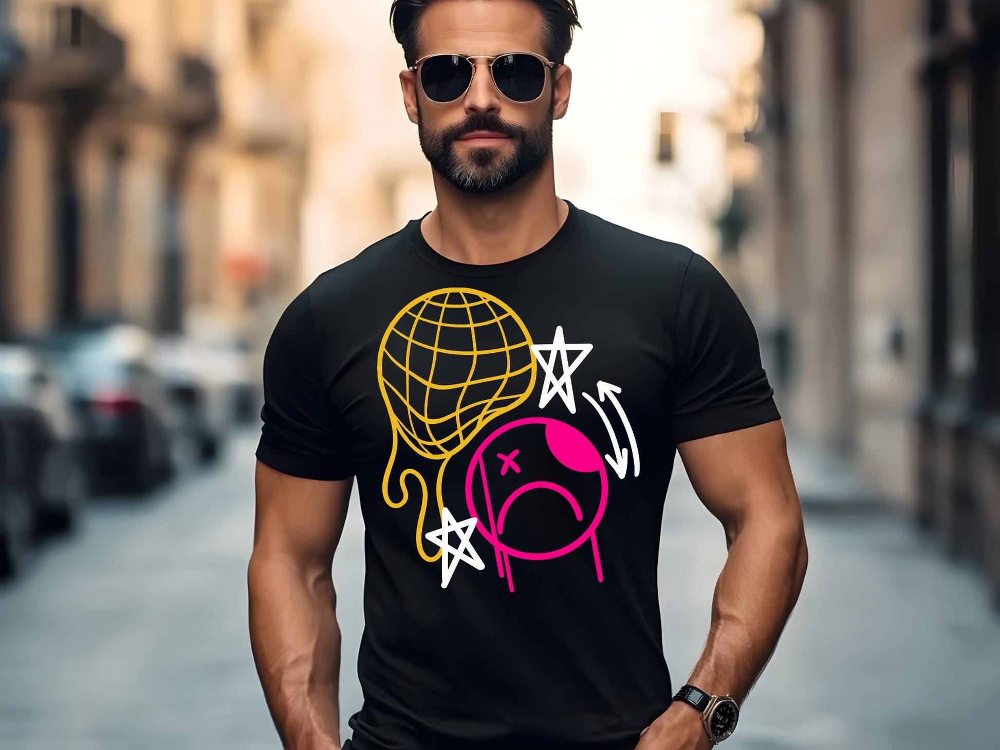 Cosmic Dreamscape Tee - man-black-shirt