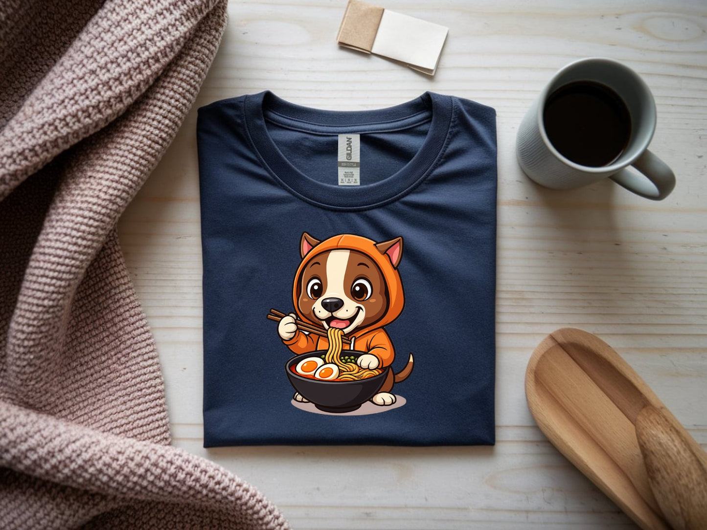 Ramen Pup Tee - navy-flat-shirt