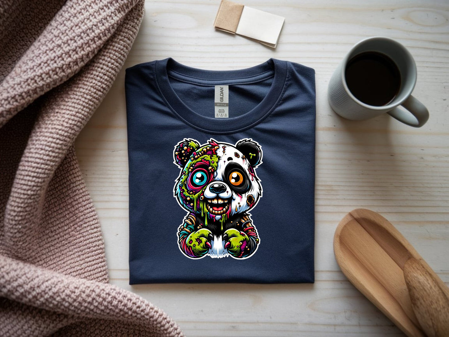 Panda Apocalypse Artistry - navy-flat-shirt