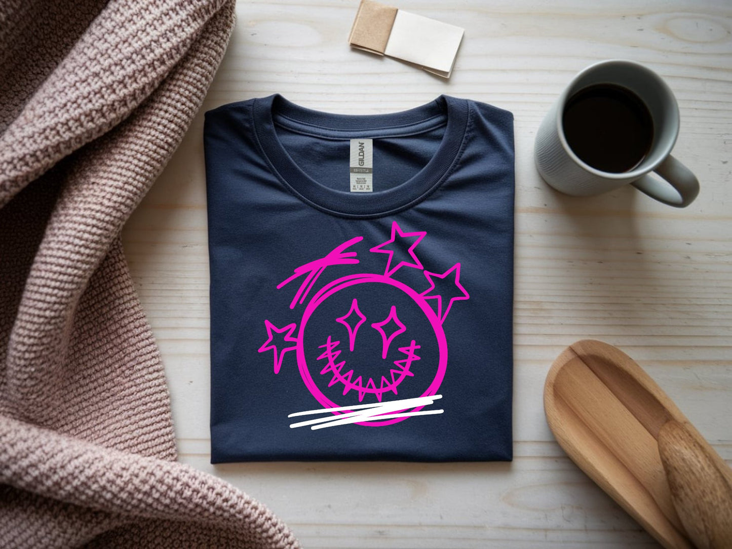 Keep Smiling Tee - navy-flat-shirt