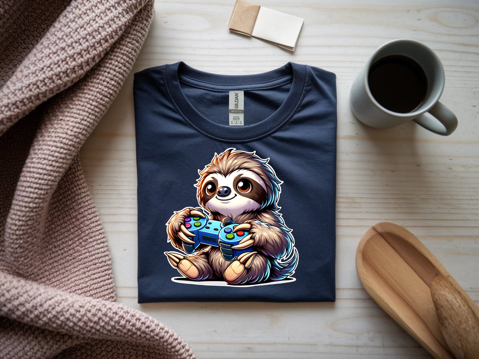 Chill Gamer Sloth Vibes Tee - navy-flat-shirt