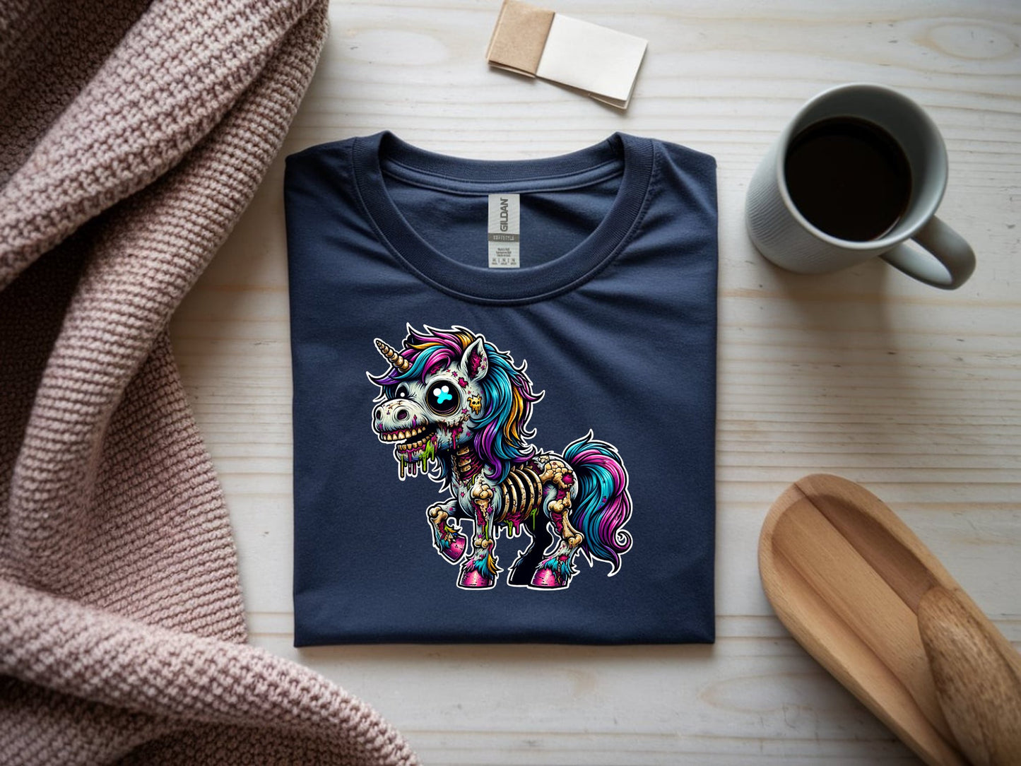 Enchanted Zombie Unicorn Delight - navy-flat-shirt