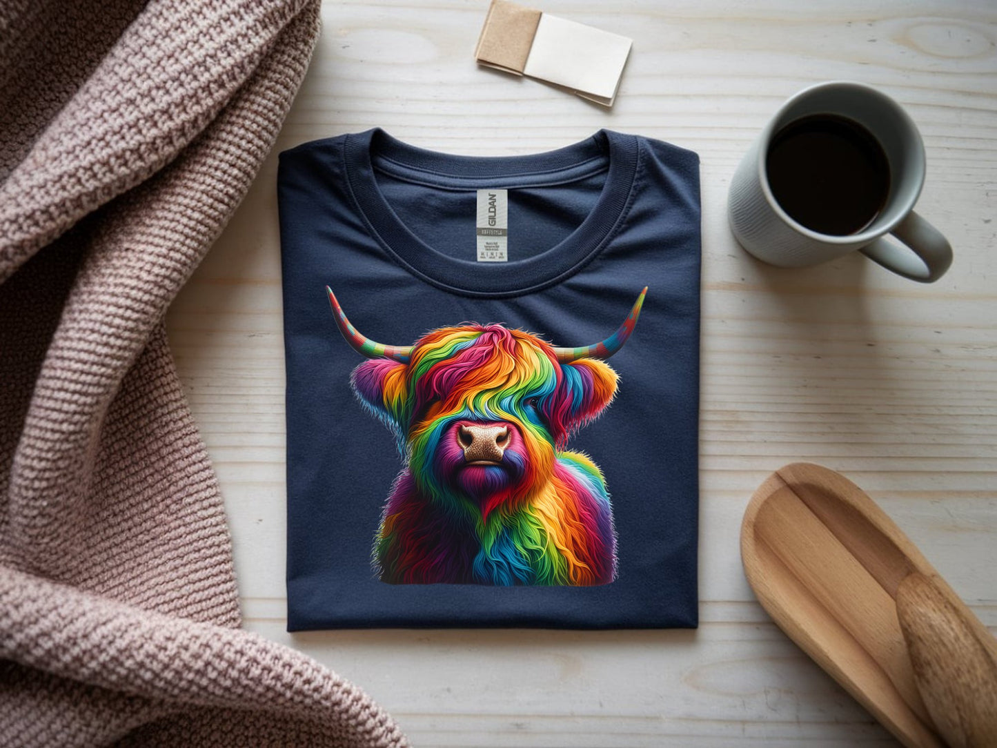 Rainbow Highland Harmony Tee - navy-flat-shirt