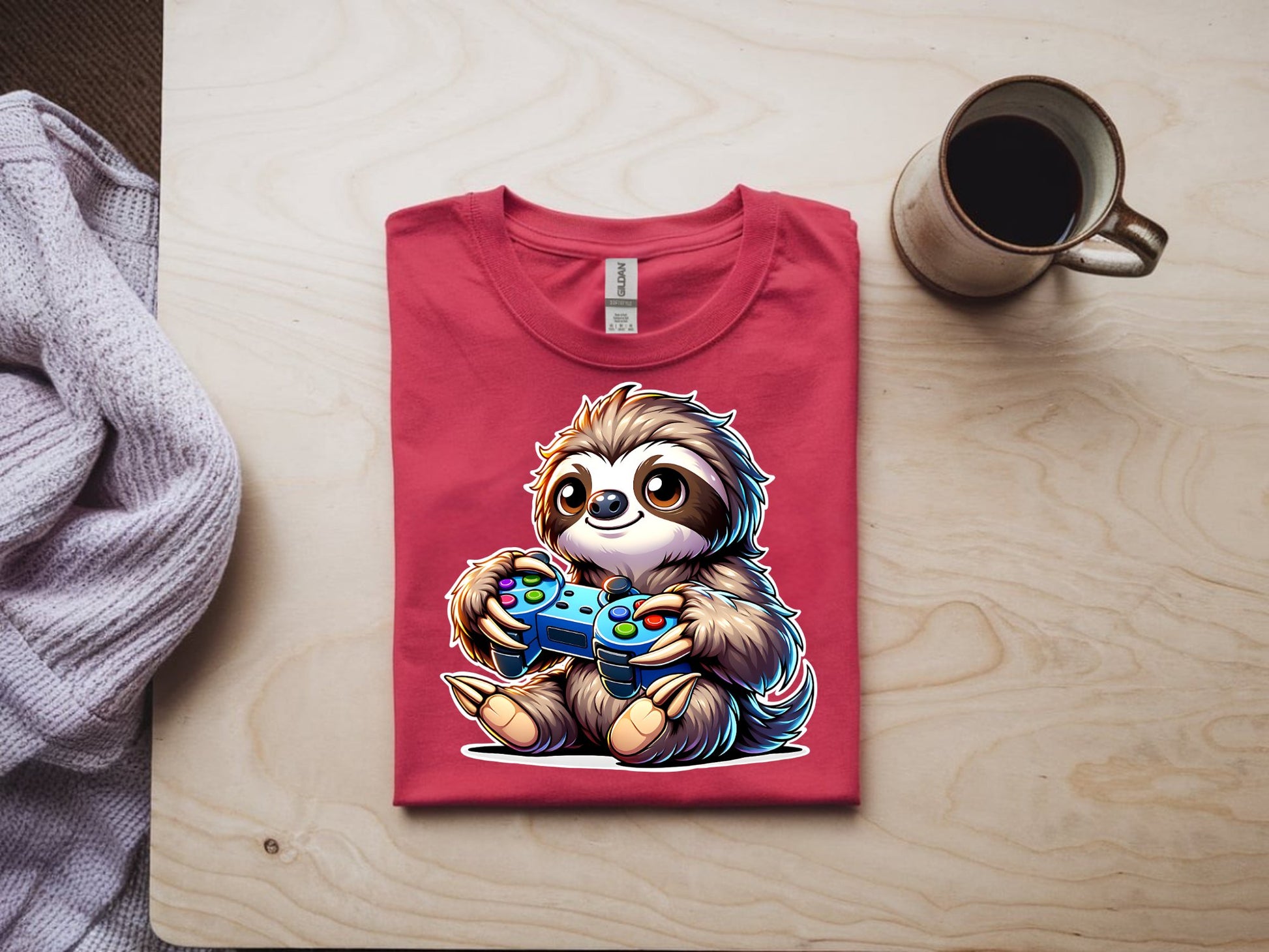 Chill Gamer Sloth Vibes Tee - red-flat-shirt