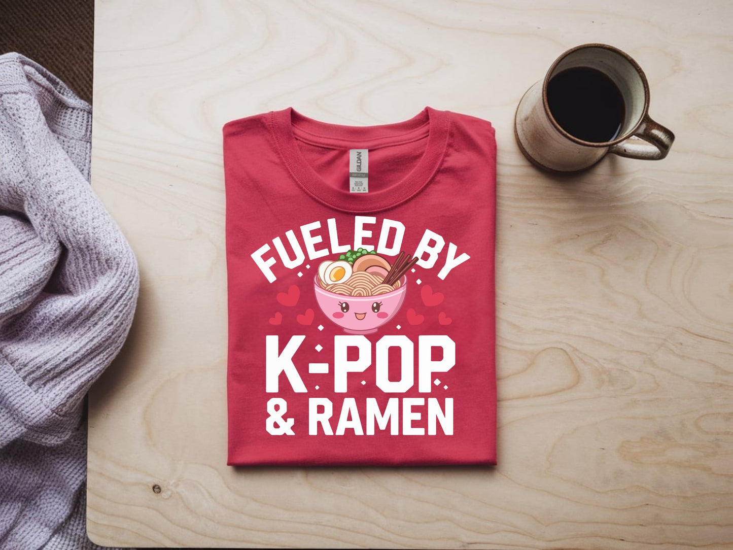 Ramen & K-Pop Harmony Tee - red-flat-shirt
