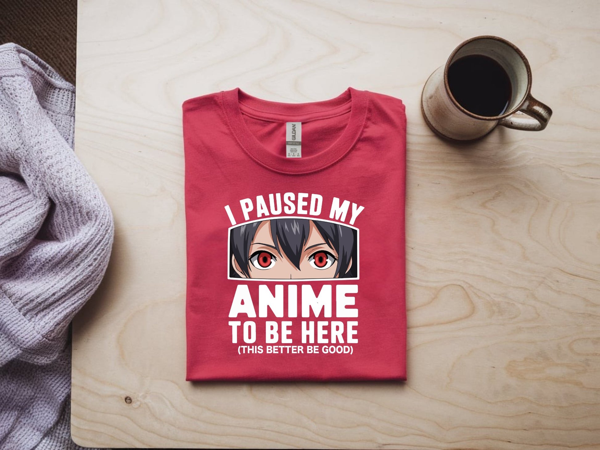 I Paused My Anime Tee - red-flat-shirt