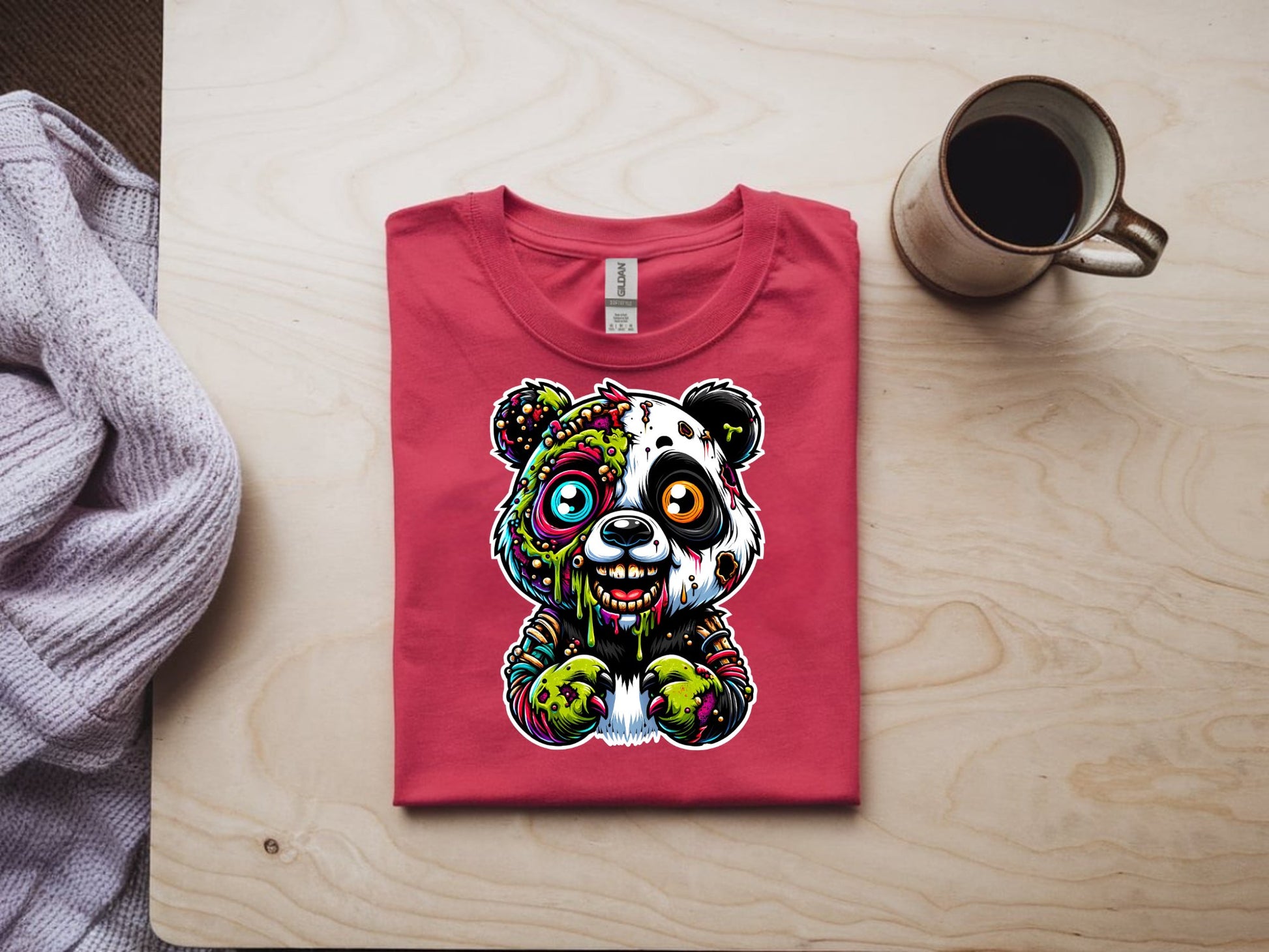 Panda Apocalypse Artistry - red-flat-shirt