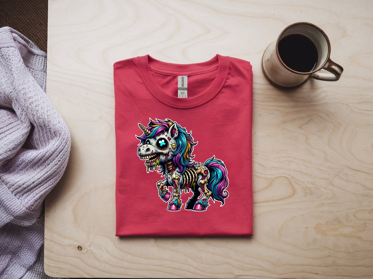 Enchanted Zombie Unicorn Delight - red-flat-shirt