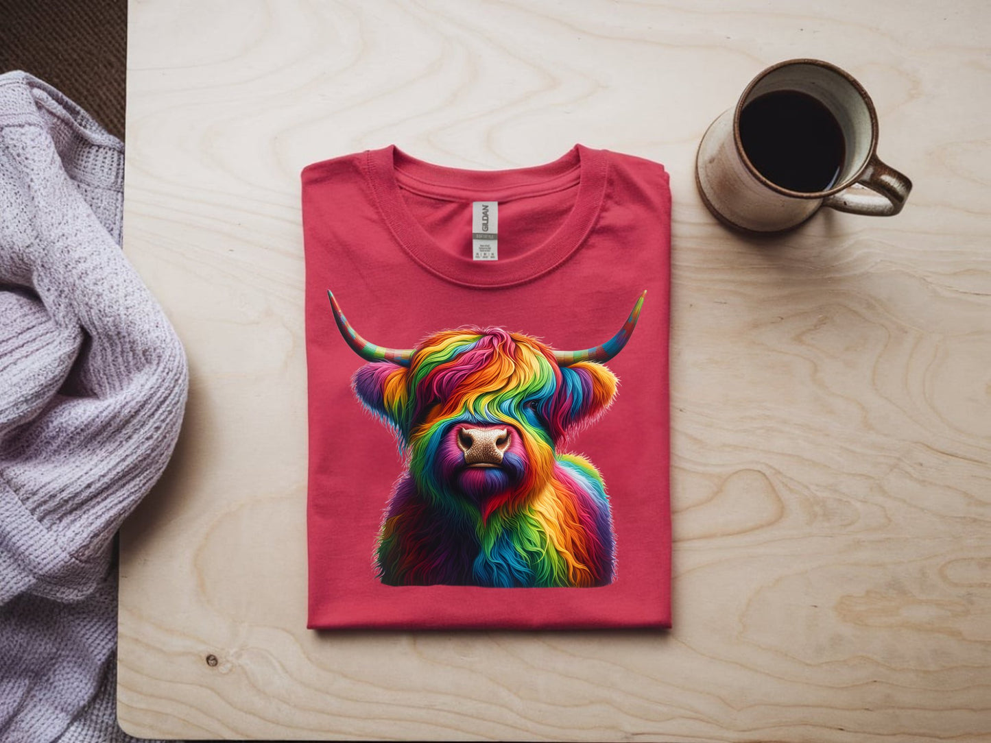 Rainbow Highland Harmony Tee - red-flat-shirt