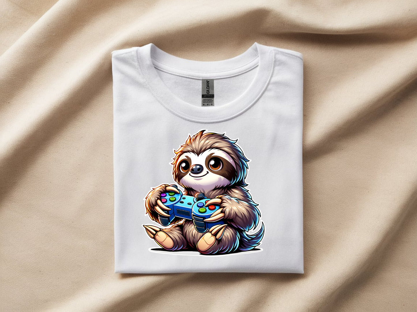 Chill Gamer Sloth Vibes Tee - white-flat-shirt