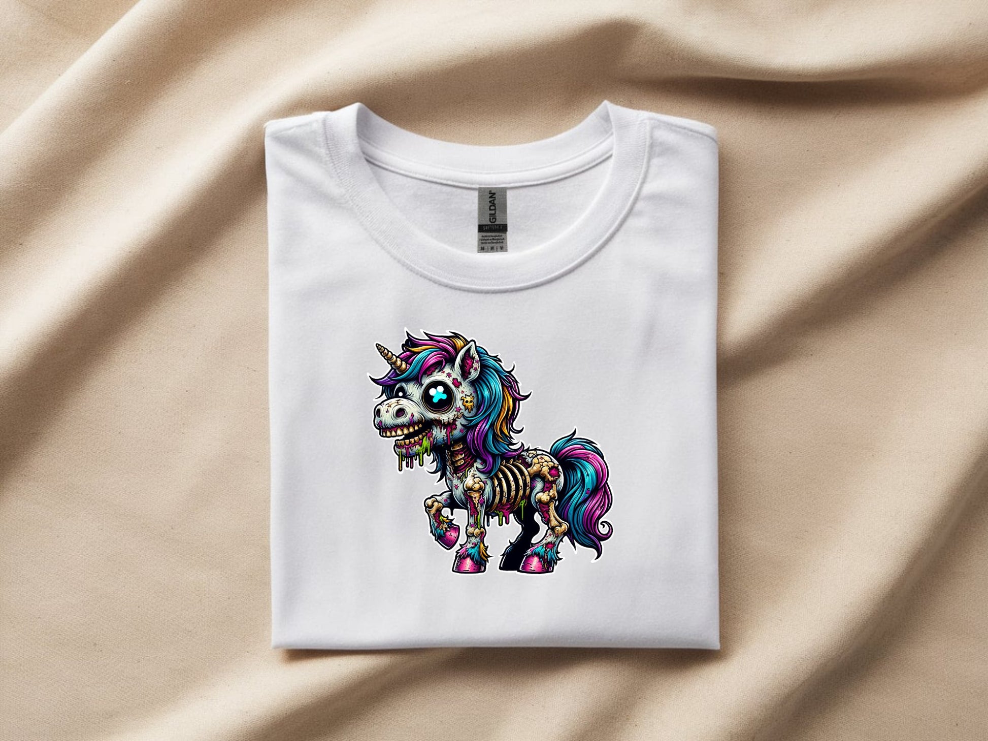 Enchanted Zombie Unicorn Delight - white-flat-shirt