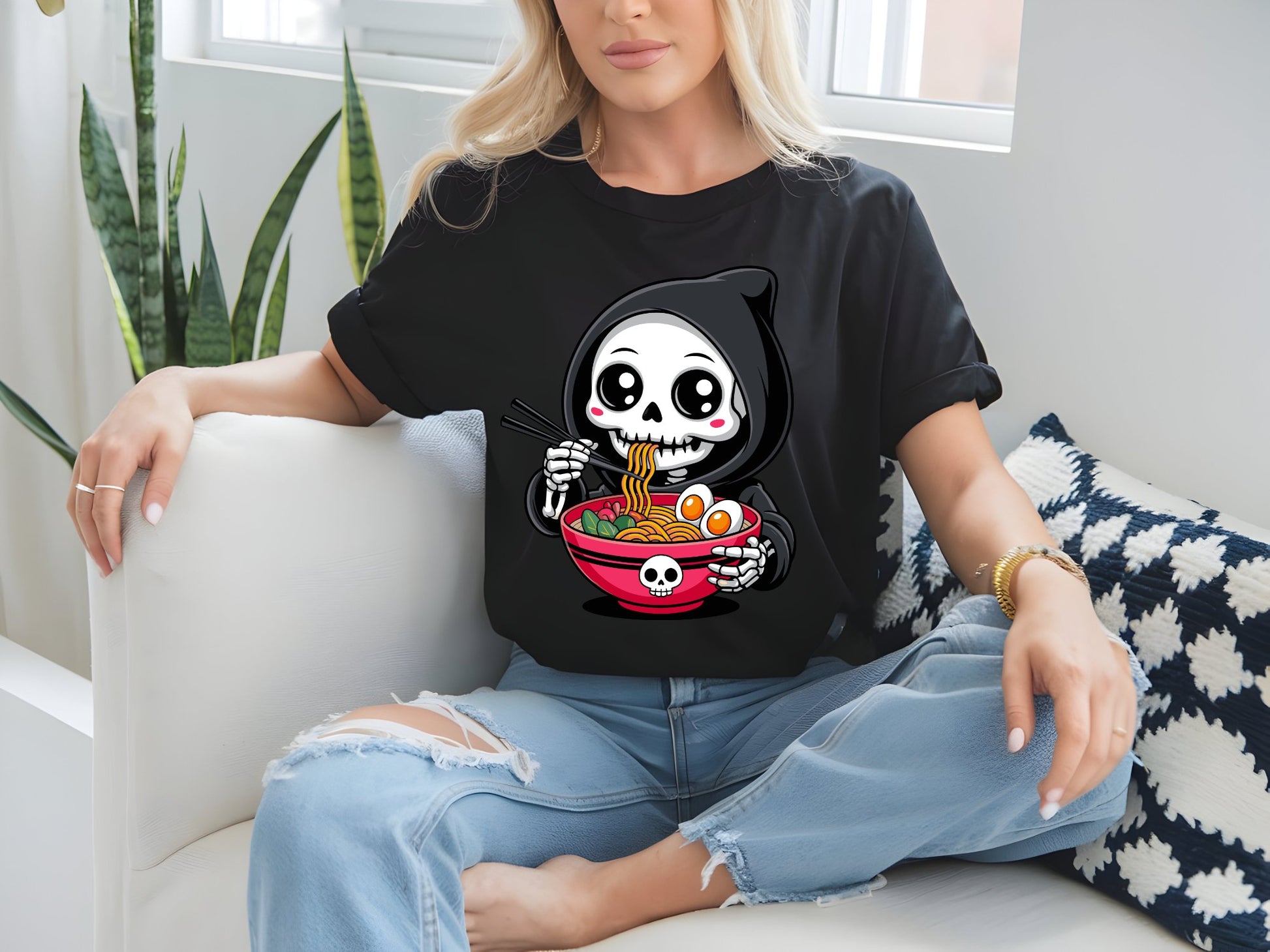 Grim Ramen Delight Tee - woman-black-shirt