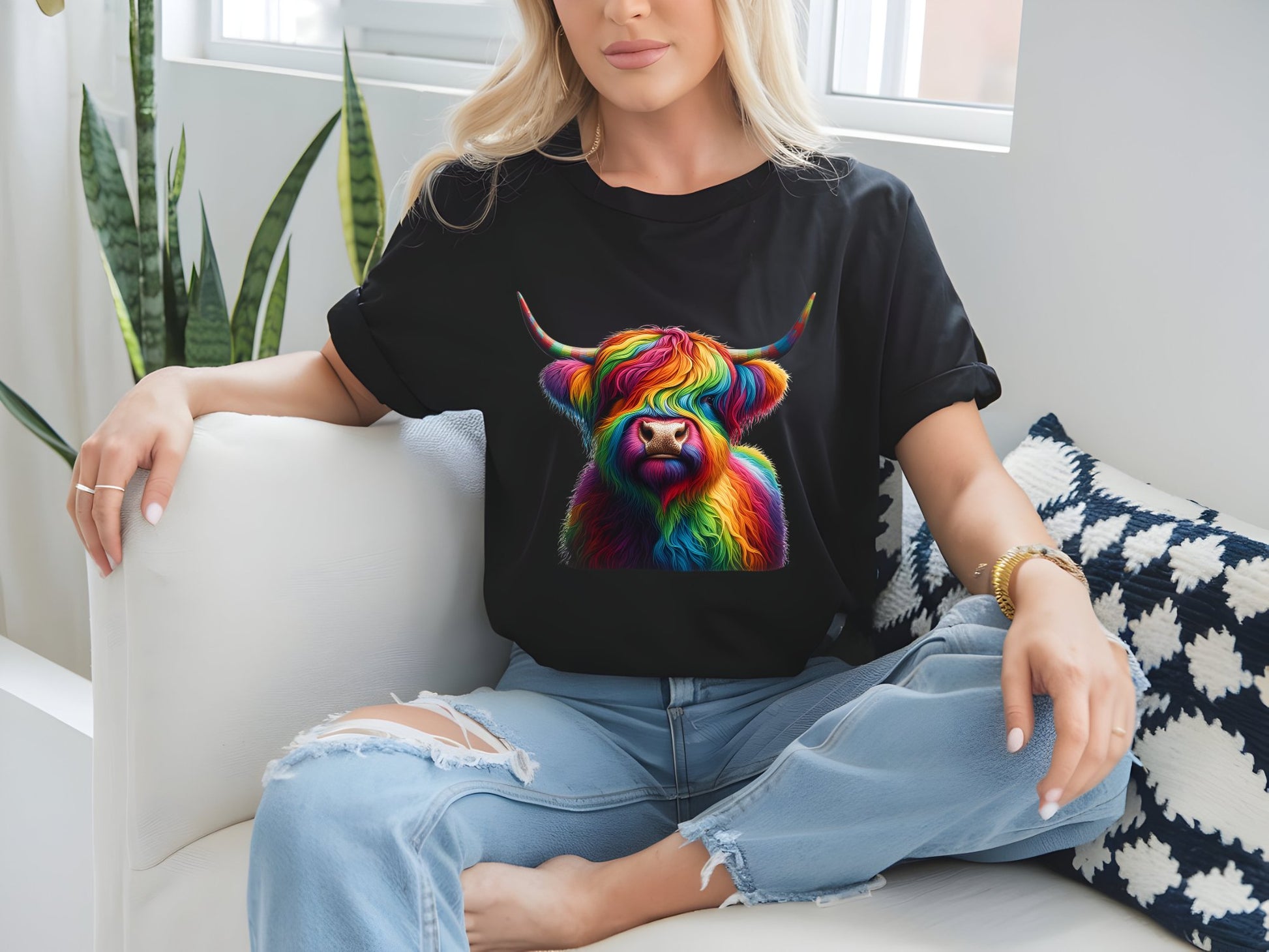 Rainbow Highland Harmony Tee - woman-black-shirt