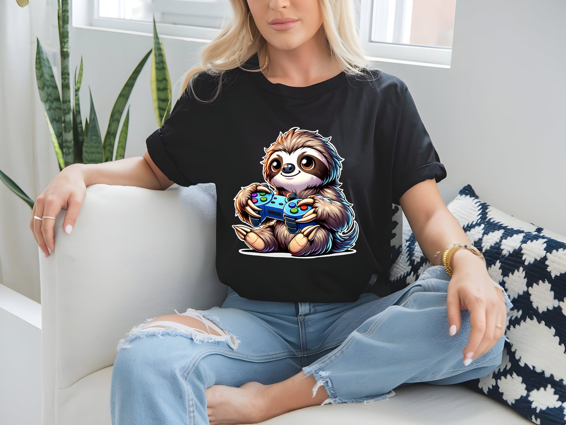 Chill Gamer Sloth Vibes Tee - woman-black-shirt