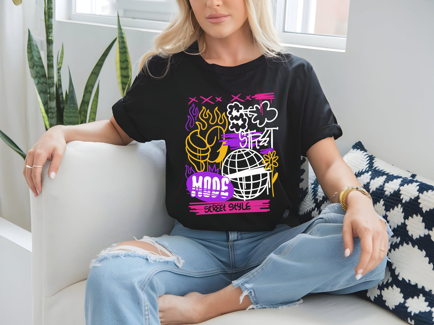 Vibrant Street Mode Vibes - woman-black-shirt