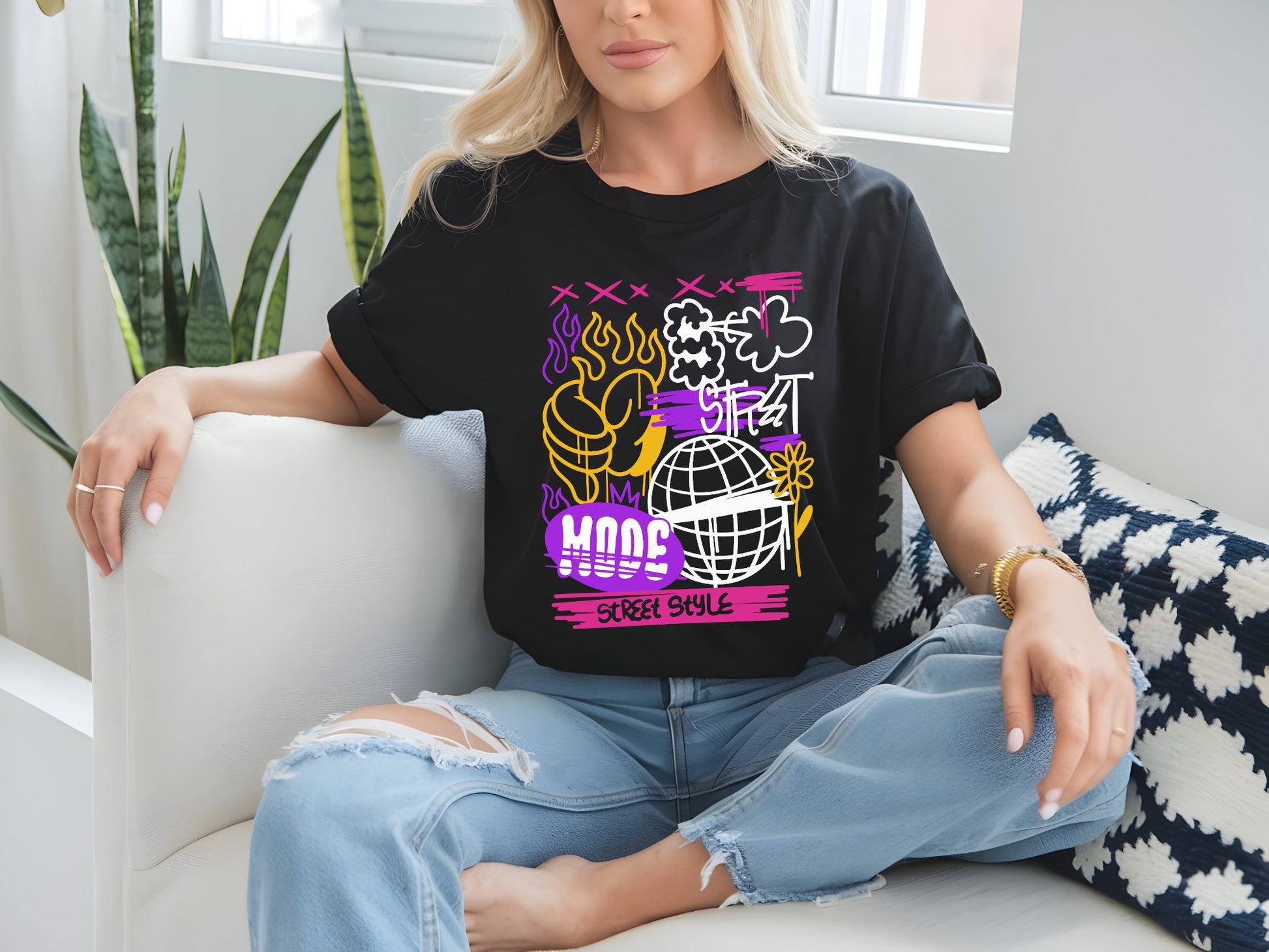 Vibrant Street Mode Vibes - woman-black-shirt