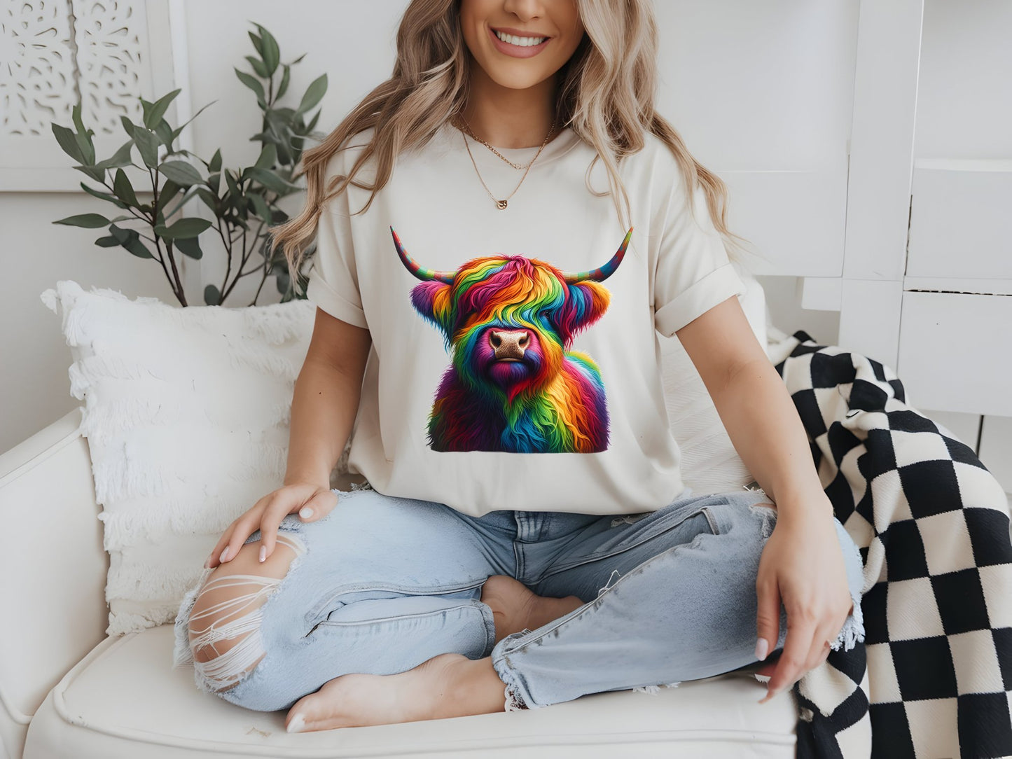 Rainbow Highland Harmony Tee - woman-white-shirt