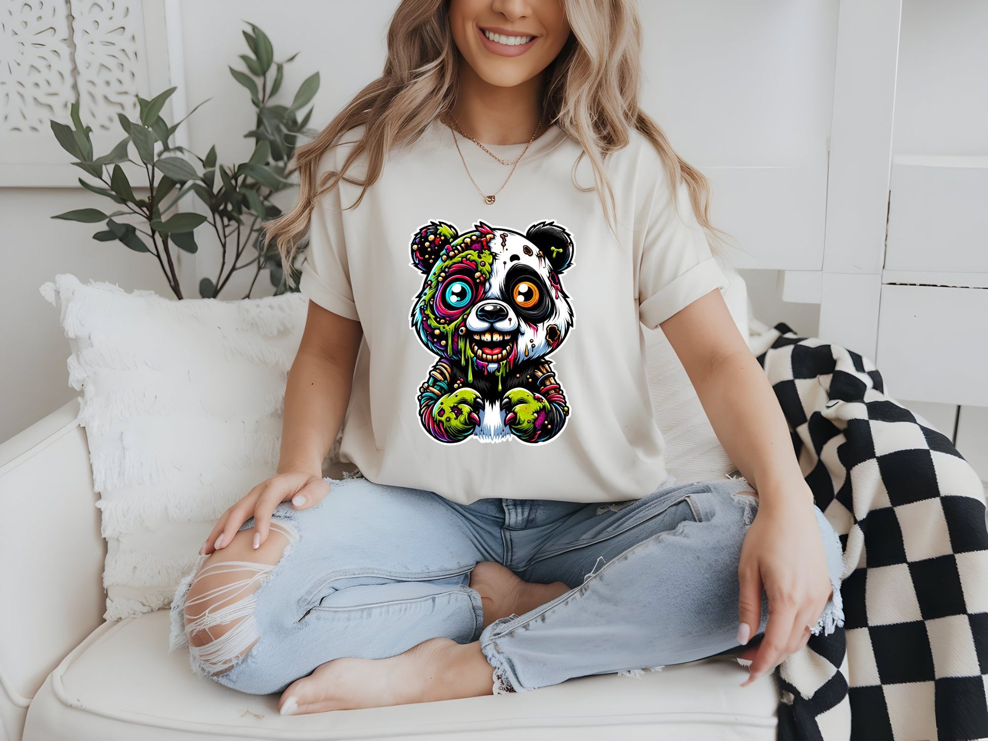 Panda Apocalypse Artistry - woman-white-shirt